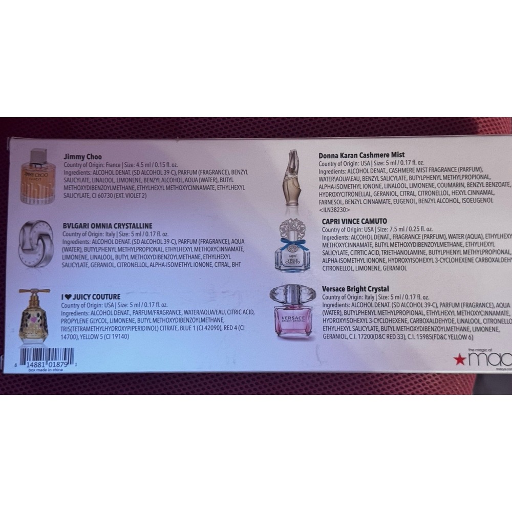 Macys Womens Fragrance Sampler Set Versace Bvlgari Juicy Mini Perfume 6pc - Picture 2 of 2